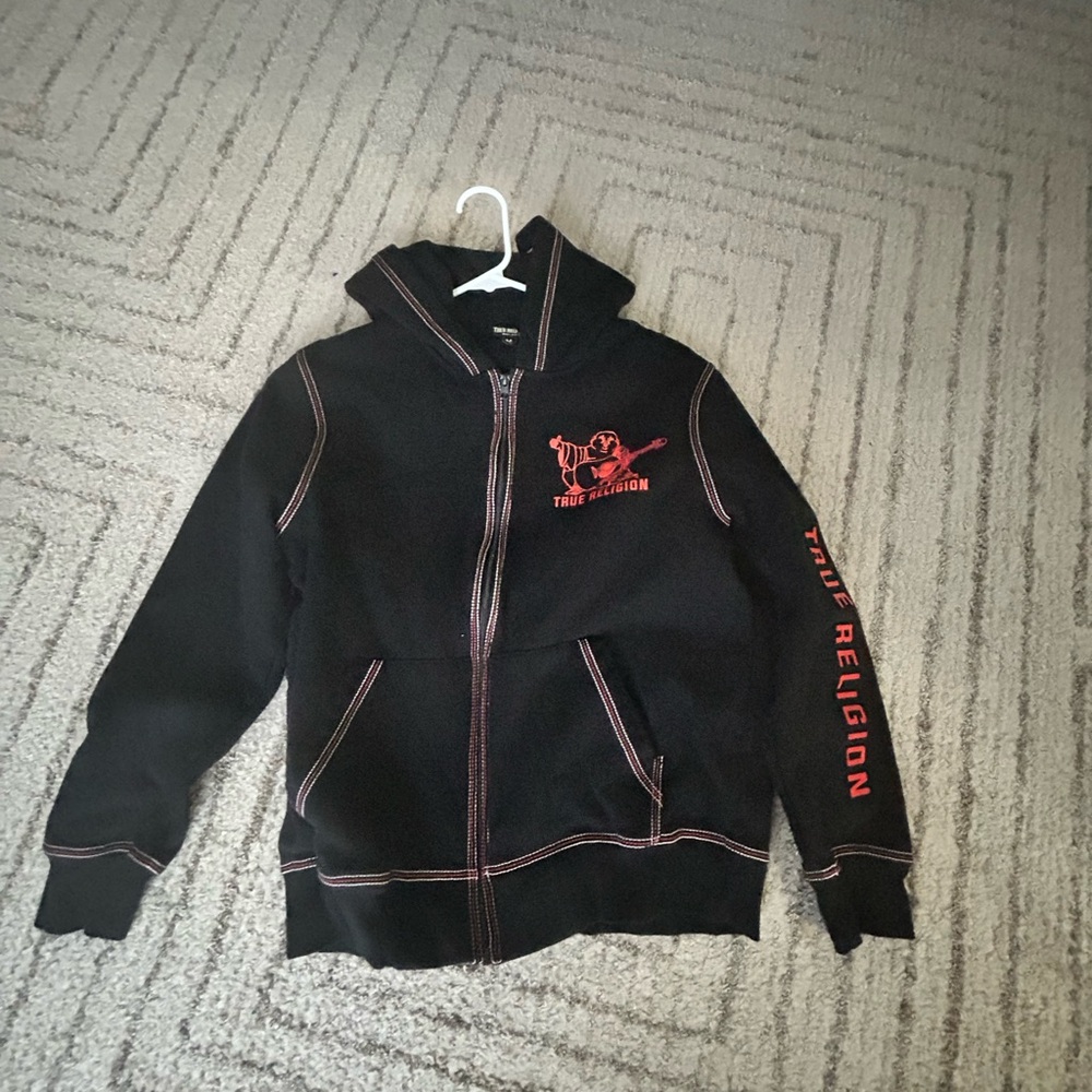 True Religion Black Hoodie with Red Accents for Kids